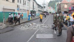 Opposition supporters dumped debris in the street as part of their protest in Kingstown on Dec. 14, 2015. (IWN photo)