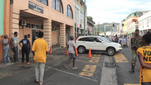 NDP supporters outside the Electoral Office in Kingstown on Sunday. (IWN photo)