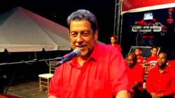 Prime Minister Dr. Ralph Gonsalves addressing the ULP rally at Argyle Saturday night. (Photo: Lance Neverson/FacebooK)