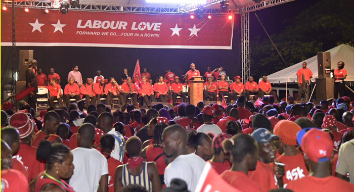 Fya Empress made a "surprise" appearance at the ULP rally in Calliaqua. (Photo: Vote ULP/Facebook)