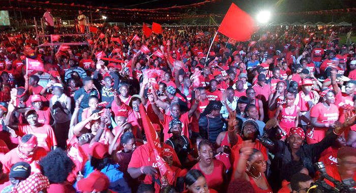 A section of the crowd at the ULP rally in Cumberland on Saturday. (Photo: Anthony Dennie/Facebook)