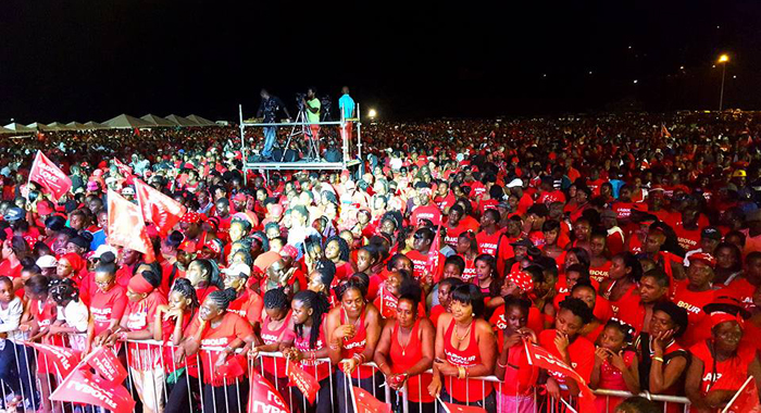 A section of the audience at the ULP rally in Argyle Saturday night. (Photo: Lance Neverson/Facebook)