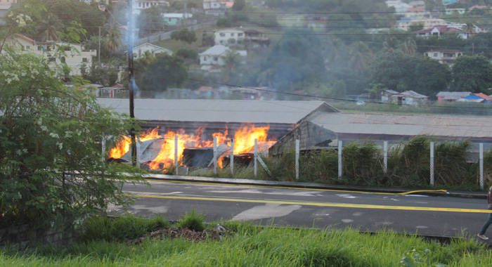 The fire continued to blaze at 7 a.m. Thursday,  five hours after it was first reported. (IWN photo)