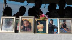 Portraits of six of the seven students who died at Rock Gutter on Jan. 12, 2015 on display at the memorial service in Fancy one year later. (IWN photo)