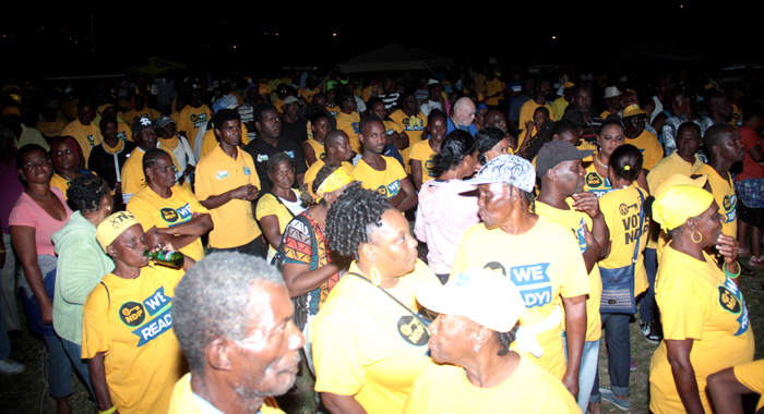 A section of the crowd at the NDP's rally in Layou. (IWN photo)