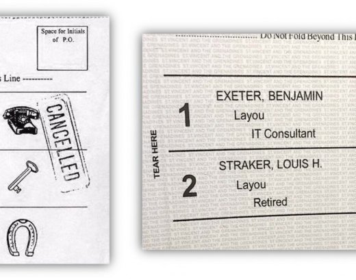 The ballot used in the 2015 general election, right, which are contrasted here with those used in 1994. The 2015 ballot does not have a space for the presiding officer's signature. (Photo: NDP)
