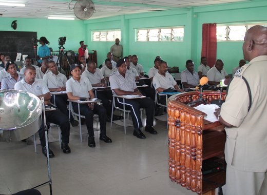 Commissioner of Police Michael Charles address fire fighters at the beginning of the training programme. (IWN photo)