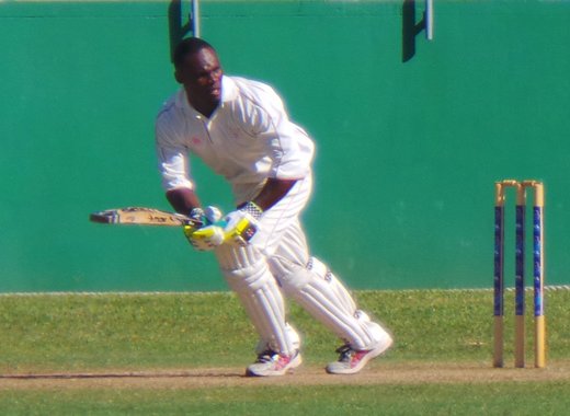 Hyron Shallow (153) turns through midwicket.