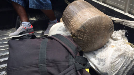 The taped packages in which the marijuana was found. (IWN photo)
