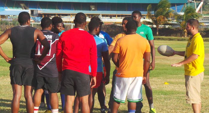 Coach Mike Jackson and members of the SVG Men's Rugby teams.