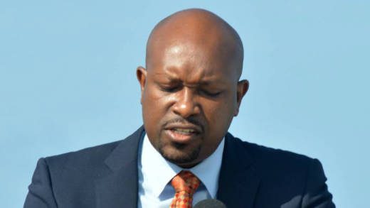 Minister of Agriculture Saboto Ceasar delivers the feature address at the Wreath-laying Ceremony on Monday. (Photo: Kingsley Roberts/Facebook)