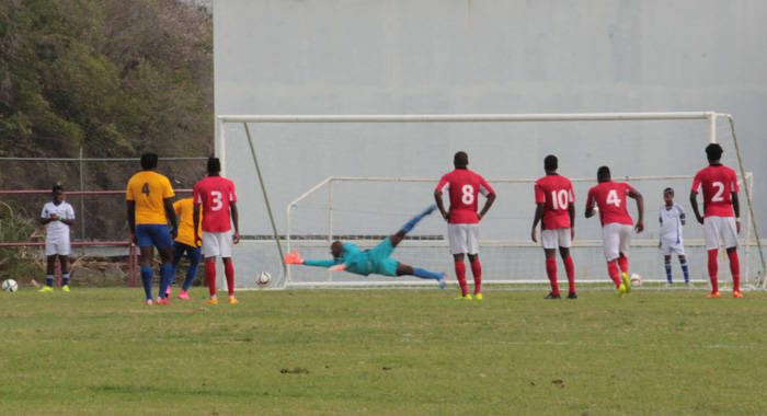 SVG took the lead in the 45th minute when Myron Samuel clinically converted a penalty. (IWN photo)