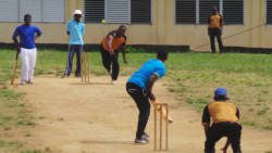 Player of the Weekend Wendell Corridon (26 &3/8) at the bowler's end.