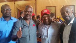 SVG's representative, Sen. Carlos James, St. Lucia's Minister of Agriculture, Moses Jean Baptiste, and President of the Grenada Senate, Chester Humphrey with Venezuela's Vice President, Aristóbulo Istúriz.
