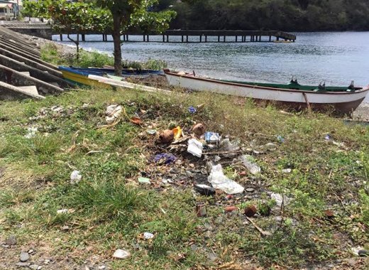 A heap of garbage on the Layou Waterfront. 