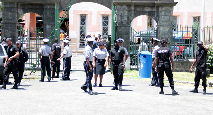 There was strong police presence near the court precinct. (IWN photo)