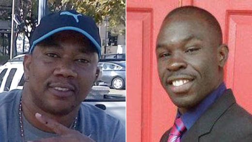 The exchange took place when Chateaubelair resident "Plaka" Chance, left, videotape a police raid headed by Insp. Hanif Simon, right.
