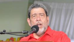 Prime Minister Dr. Ralph Gonsalves addresses the ULP's convention on Sunday. (Photo: Duggie "Nose" Joseph/