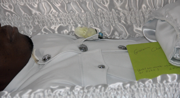 An envelope with handwritten messages was placed in Charles' casket at his funeral on Saturday. (IWN photo)