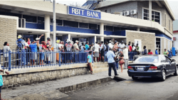 Long lines outside RBTT Bank In Kingstown on Wednesday. (Photo: Jerry S. George)
