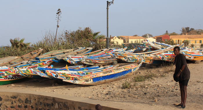 Colourful canoes line the shore on Gorée Island. (IWN photo)