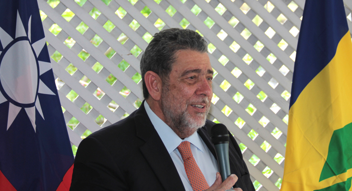 Prime Minister Dr. Ralph Gonsalves addresses the luncheon. (IWN photo)