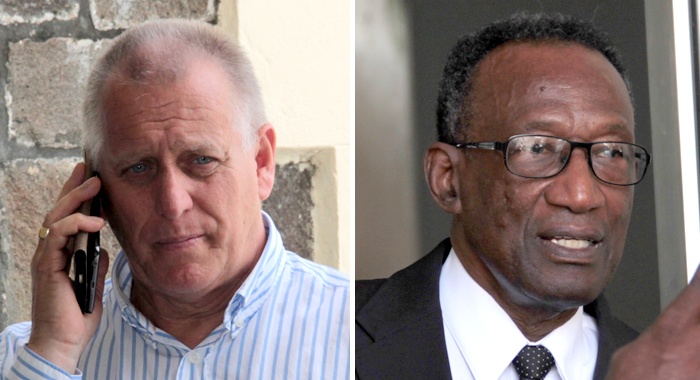 This montage photo shows businessman Dave Ames, left, and lawyer Samuel Commissiong, outside the High Court building in Kingstown last week. (IWN photos)