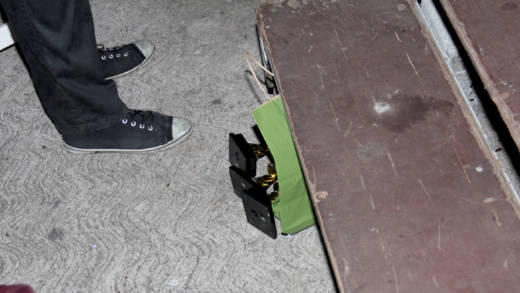 Second Runner-up Keishell Robertson's trophies under a flight of steps backstage. (IWN photo)