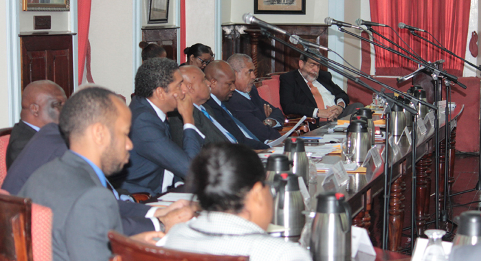 Prime Minister Dr. Ralph Gonsalves and other government lawmakers in Parliament on Thursday. (IWN photo)