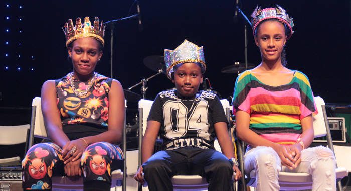 From left: Junior Soca Monarch, Kristiana Christopher; Primary School Calypso Monarch, Kristian Christopher, Secondary School Calypso Monarch, Tia Wyllie. (IWN photo)
