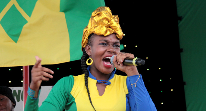 Kristianna Christopher perform in the Secondary School calypso competition. (IWN photo)