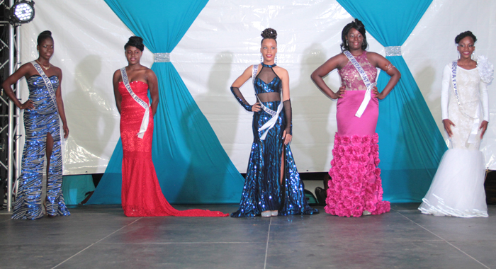 Miss Bequia 2016 contestants in evening wear. (IWN photo)