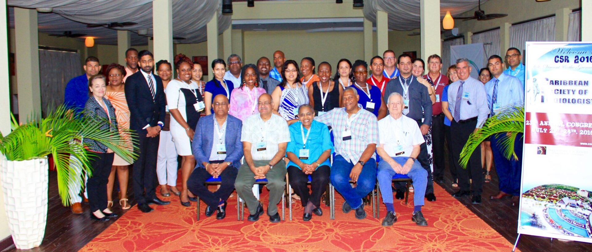 Front row: from left -- Dr. A. Ameeral (Trinidad) Dr. P. Maharaj (Trinidad) Dr. R.E. Ambrose (SVG), Dr. J. Jessurun (Suriname/Curaçao,) Dr. N. Moule (Jamaica).