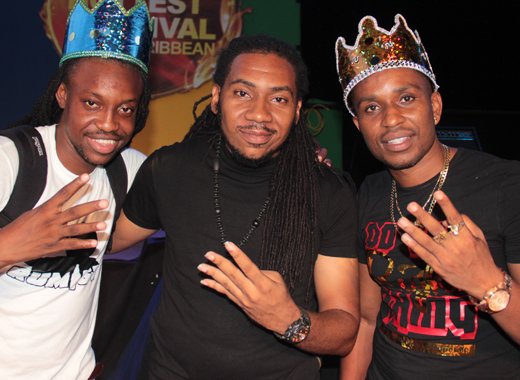 Artiste, Chewalee, left, and Hypa 4000, right and their producer, Lester Iroha. (IWN photo)