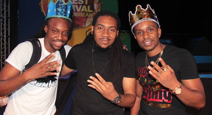 Artiste, Chewalee, left, and Hypa 4000, right and their producer, Lester Iroha. (IWN photo)