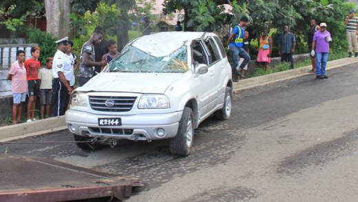 The badly damaged vehicle after it was removed from the ditch. (IWN photo)