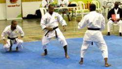 Vincentian Claude Bascombe Jr, centre, engaged in competition.