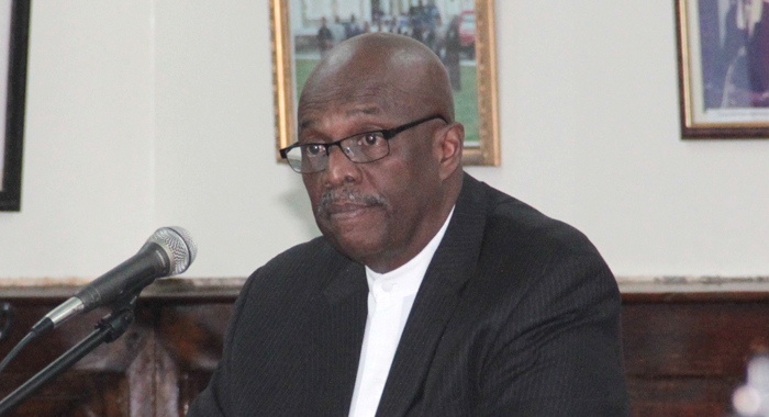 Leader of the Opposition, Anrhim Eustace, debates the Cybercrime Bill in Parliament on Thursday. (IWN photo)