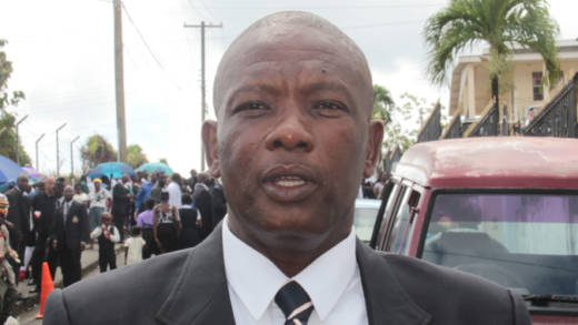 Inspector Calvin Glasgow at the funeral of fallen colleague, PC Giovanni Charles in Kingstown on May 14, 2016.  (IWN photo)