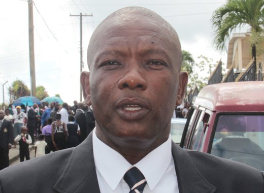 Inspector Calvin Glasgow at the funeral of fallen colleague, PC Giovanni Charles in Kingstown on May 14, 2016.  (IWN photo)