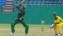 Yohan Jeremiah plays square of the wicket.

