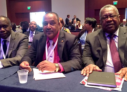 
Hon Vincent Byron, Chairman of ECTEL Council of Ministers, Hon Alvin Dabreo of Grenada, feature speaker, and Hon. Maxie Cuffie, Minister for Telecommunications for Trinidad and Tobago.