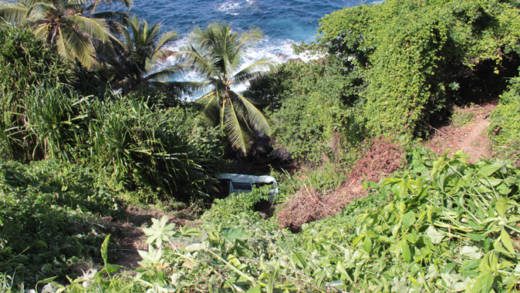 The minivan plunged over 150 feet down a seaside cliff. (IWN photo)