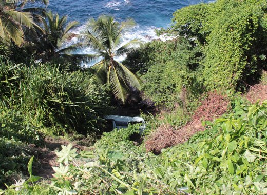 The minivan plunged over 150 feet down a seaside cliff. (IWN photo)