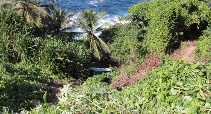 The minivan plunged over 150 feet down a seaside cliff. (IWN photo)