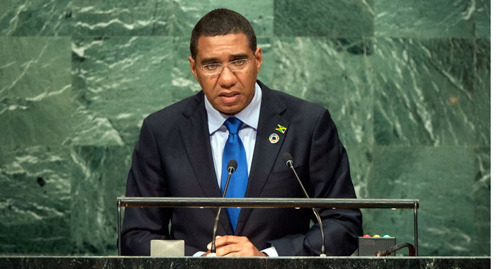Prime Minister of Jamaica, Andrew Holness, addresses the general debate of the General Assembly’s seventy-first session. (UN Photo/Cia Pak)