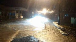 Flooding in Arnos Vale  near the Rubis Service Station Wednesday night. (Photo courtesy Donecia James)