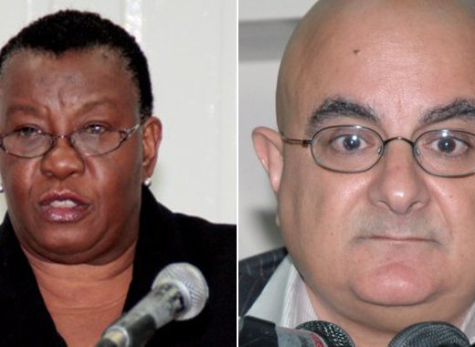 Elections chief Sylvia FIndlay-Scrubb, left, and her lawyer in the election petition, Senior Counsel Anthony Astaphan. 