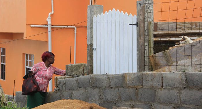 The wall, which has been constructed outside Rosita Browne's house, prevented her from opening her gate. (IWN photo)
