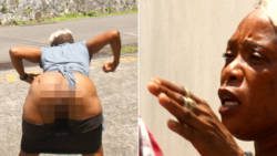 A woman exposes herself as IWN attempted to photograph her outside the Serious Offences out on Thursday.